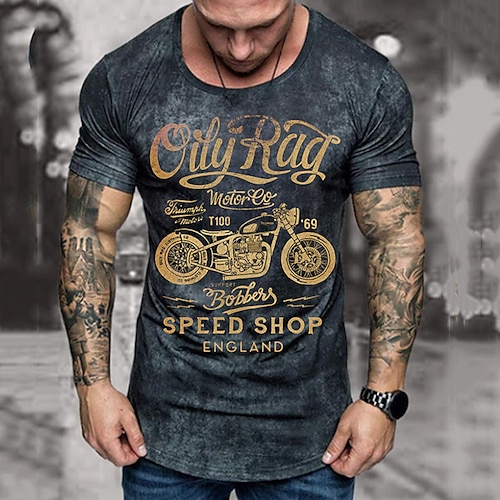 

Men's Unisex T shirt Tee Graphic Prints Motorcycle Crew Neck Dark Gray 3D Print Outdoor Street Short Sleeve Print Clothing Apparel Sports Designer Casual Big and Tall / Summer / Summer