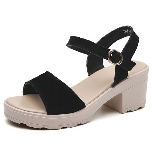 

Women's Sandals Wedge Heels Wedge Heel Open Toe Minimalism Daily Work Suede Buckle Summer Solid Colored Black Beige