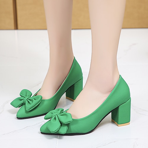 

Women's Heels Bowknot Stiletto Heel Pointed Toe Square Toe Casual Daily Walking Shoes PU Leather Ankle Strap Spring Summer Green Black Beige