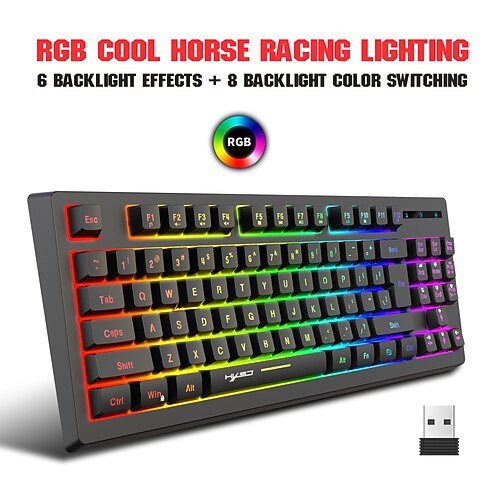 

HXSJ L100 Wireless 2.4GHz Membrane Keyboard Rechargeable Gaming Multicolor Backlit 87 pcs Keys