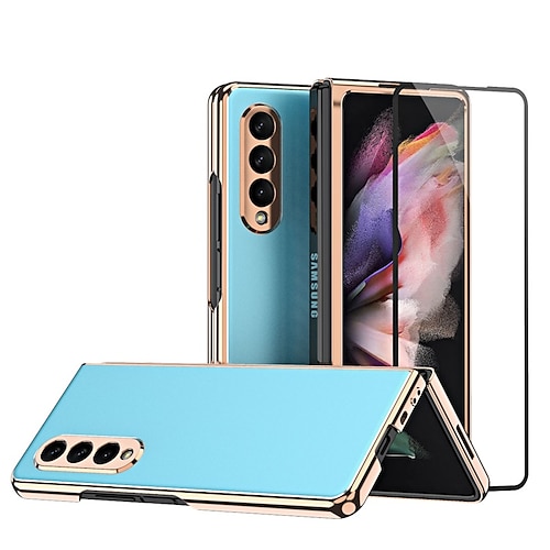 

Phone Case For Samsung Galaxy Full Body Case Z Fold3 and Screen Protector Shockproof Dustproof Solid Colored PC Metal