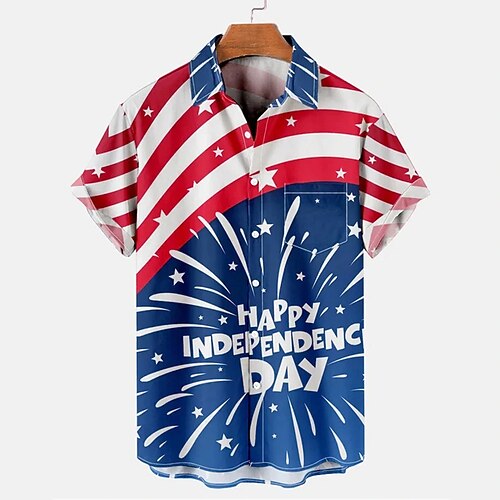 

Men's Shirt 3D Print National Flag Turndown Street Casual Button-Down Short Sleeve Tops Casual Fashion Breathable Comfortable Blue