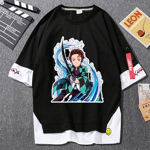 

Inspired by Demon Slayer: Kimetsu no Yaiba Kamado Tanjirou T-shirt Cartoon 100% Polyester Anime Fake two piece Harajuku Street Style T-shirt For Men's / Women's / Couple's