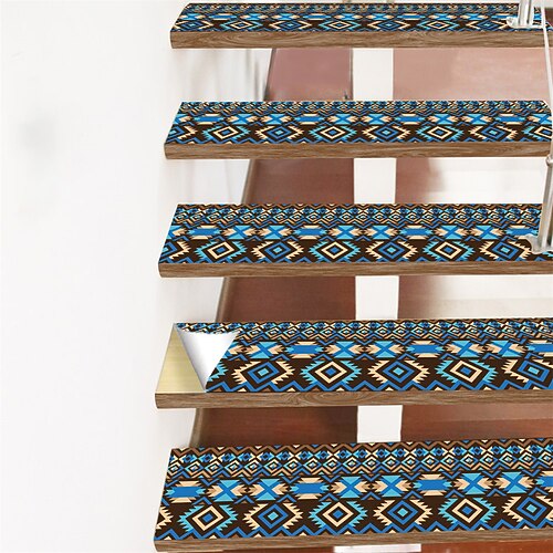 

Blue Geometric Tribal Style Imitation Carpet Step Sticker Non Slip Floor Sticker Self-adhesive Stair Sticker Step Sticker