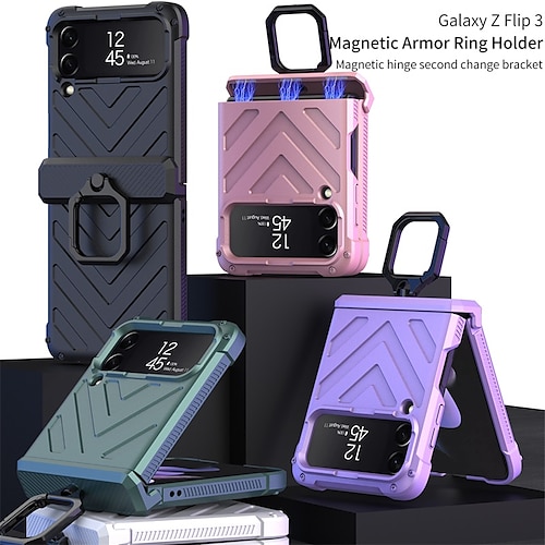 

Phone Case For Samsung Galaxy Back Cover Z Flip 3 Ring Holder Shockproof Dustproof Solid Colored TPU