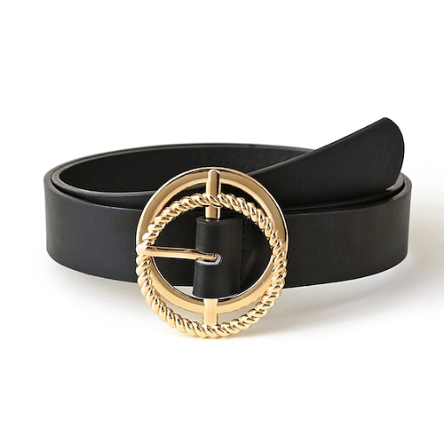 

Women's PU Buckle Belt PU Leather Metal Bucke Embossed O-ring Casual Classic Party Wedding Black