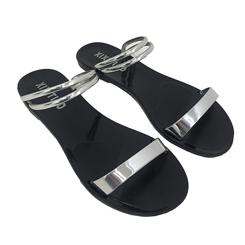 

Women's Sandals Flat Sandals Sequin Flat Heel Round Toe Open Toe Elegant Casual Daily PVC Loafer Spring Summer Solid Colored Black / Silver Clear Black