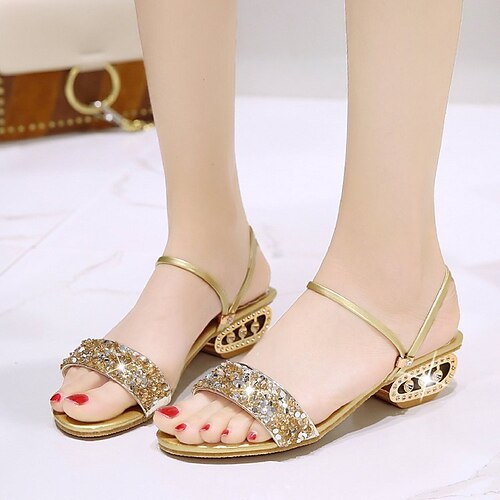 

Women's Sandals Sparkly Sandals Rhinestone Wedge Heel Round Toe Open Toe Elegant Casual Daily PU Leather Loafer Spring Summer Solid Colored Black Silver Gold