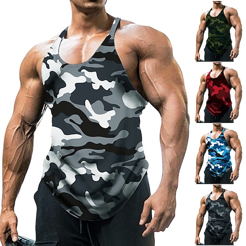 

Men's Tank Top Vest Graphic Patterned Camo / Camouflage Crew Neck Casual Daily Sleeveless Tops Lightweight Fashion Big and Tall Sports Blue Army Green Light gray / Summer / Summer