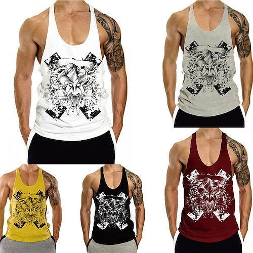 

Men's Tank Top Vest Cartoon Graphic Prints Crew Neck Gray White Black Hot Stamping Plus Size Outdoor Daily Sleeveless Print Clothing Apparel Fashion Designer Classic Big and Tall / Summer / Summer