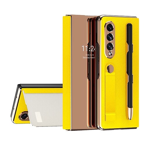 

Phone Case For Samsung Galaxy Full Body Case Z Fold 3 Portable Plating with S Pen Solid Colored PC PU Leather