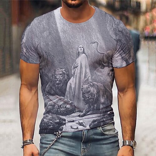 

Men's Unisex T shirt 3D Print Graphic Prints Human Crew Neck Street Daily Print Short Sleeve Tops Casual Designer Big and Tall Sports Gray