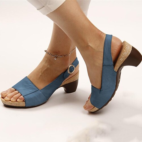 

Women's Sandals Chunky Heel Slingback Heel Peep Toe Casual Daily PU Leather Buckle Summer Solid Colored White Black Gray