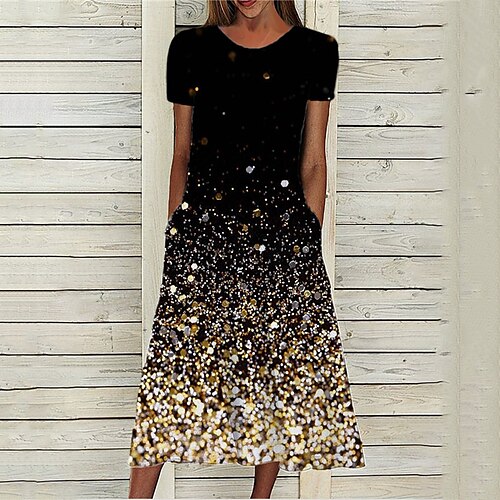 

Women's A Line Dress Midi Dress Black Short Sleeve Color Gradient Pocket Print Spring Summer Round Neck Stylish Casual Modern 2022 S M L XL XXL 3XL