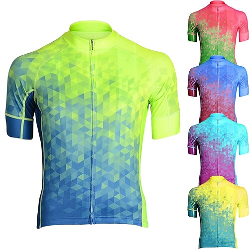 

CAWANFLY Men's Cycling Jersey Short Sleeve Bike Tee Tshirt Jersey Top with 3 Rear Pockets Road Bike Cycling Anti-Slip Sunscreen UV Resistant Cycling Yellow Sky Blue Red Gradient Polyester Sports