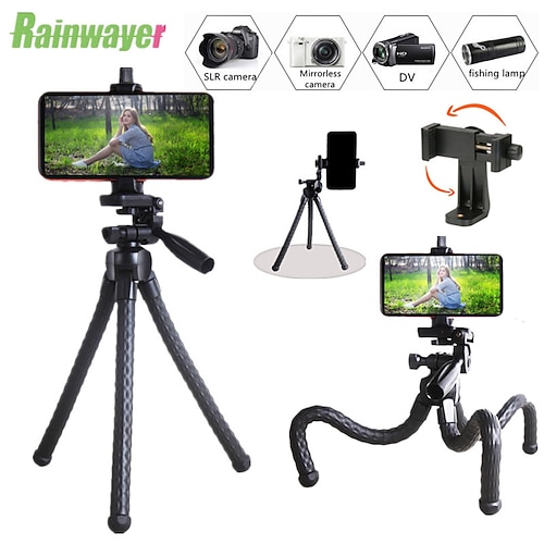 

Flexible Octopus Tripod Stand Travel Portable 2 In 1 Tripod Extend With Ballhead Shoe Cold 1/4'' Screw For Magic Arm Phone Clip