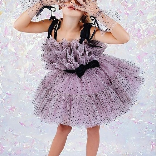 

Party Event / Party Princess Flower Girl Dresses Spaghetti Strap Knee Length Poly&Cotton Blend Spring Summer with Bow(s) Ruching Tutu Cute Girls' Party Dress Fit 3-16 Years