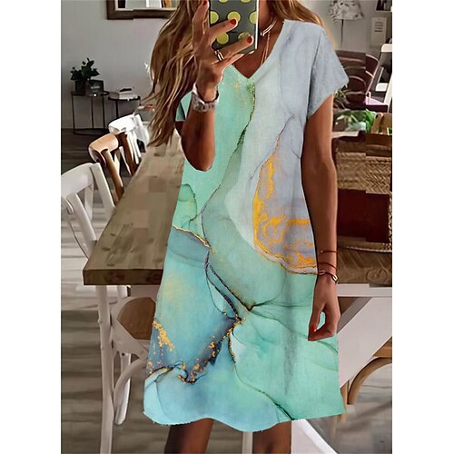 

Mulheres Vestido casual Vestido de turno Verde Manga Curta Cores Gradiente Imprimir Primavera Verão Decote V Ajuste Largo 2022 S M L XL XXL 3XL