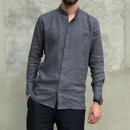 

Men's Shirt Solid Color Collar Street Casual Button-Down Long Sleeve Tops Fashion Classic Comfortable Big and Tall Gray