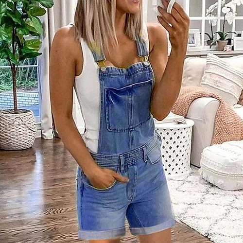 

Women's Romper Button Pocket Floral Streetwear Street Daily Regular Fit Sleeveless Blue Light Blue S M L Spring