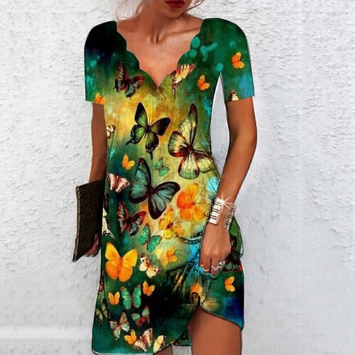 

Women's Casual Dress Mini Dress Green Black Blue Short Sleeve Animal Print Spring Summer V Neck 2022 S M L XL XXL 3XL