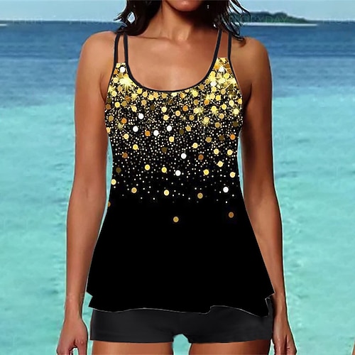 

Women's Swimwear Tankini 2 Piece Normal Swimsuit Printing Gradient Color Black Camisole Strap Bathing Suits Sports Vacation Fashion / Sexy / Modern / New / Padded Bras