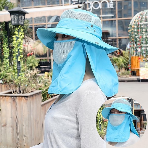 

Women's Sun Hat Fishing Hat Hiking Hat Boonie hat Wide Brim with Face Cover Neck Flap Summer Outdoor UV Sun Protection Sunscreen UV Protection Breathable Hat Blue Pink khaki for Fishing Climbing