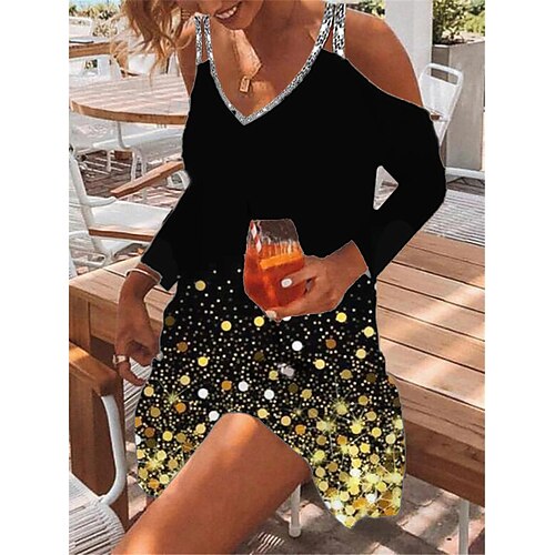 

Women's A Line Dress Short Mini Dress Yellow Long Sleeve Print Cold Shoulder Print Spring Summer V Neck Casual Vacation 2022 S M L XL XXL 3XL
