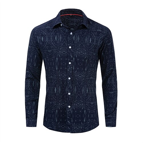 

Men's Shirt Dress Shirt Floral Turndown Navy Blue Outdoor Street Long Sleeve Button-Down Print Clothing Apparel Cotton Fashion Streetwear Cool Casual / Summer / Spring / Summer