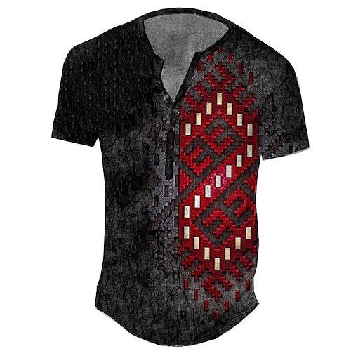 

Men's Henley Shirt Tee T shirt 3D Print Graphic Geometry Plus Size Henley Daily Sports Button-Down Print Short Sleeve Tops Basic Casual Vintage Designer Black / Red