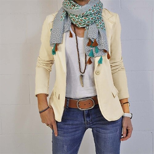 

Women's Blazer Street Daily Going out Spring Summer Regular Coat Regular Fit Warm Breathable Streetwear Casual Jacket Long Sleeve Solid Color Pocket Stylish Khaki Apricot