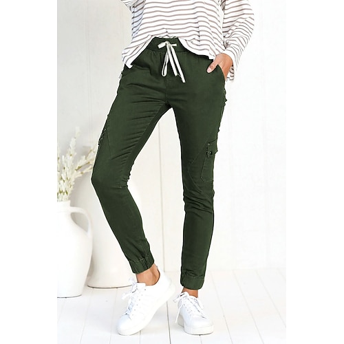 

Women's Chinos Pants Trousers Wine Army Green Gray Mid Waist Fashion Casual Weekend Ankle-Length Comfort Plain S M L XL