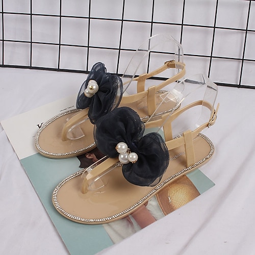 

Women's Sandals Formal Shoes Rhinestone Bowknot Flat Heel Round Toe Open Toe Elegant Casual Daily PVC Loafer Spring Summer Solid Colored Almond White Black