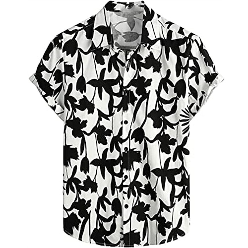 

Men's Shirt Print Floral Turndown Street Casual Button-Down Print Short Sleeve Tops Casual Fashion Breathable Comfortable Blue Black Gold