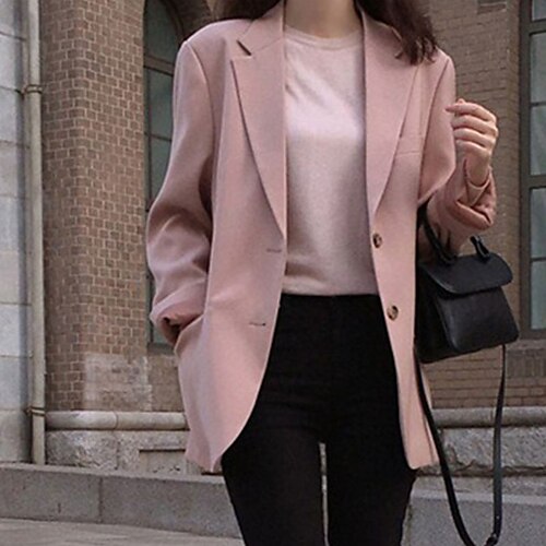 

Women's Blazer Street Daily Wear to work Spring Summer Regular Coat Regular Fit Warm Breathable Streetwear Elegant Jacket Long Sleeve Solid Color Pocket Stylish Black Pink