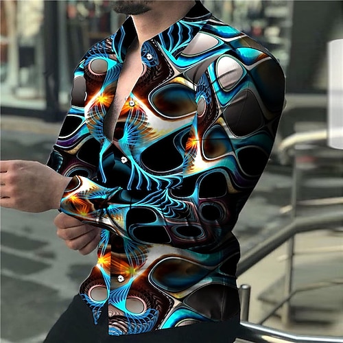 

Men's Shirt Graphic Shirt Optical Illusion Turndown Blue 3D Print Outdoor Street Long Sleeve Button-Down Print Clothing Apparel Fashion Designer Casual Breathable / Summer / Spring / Summer