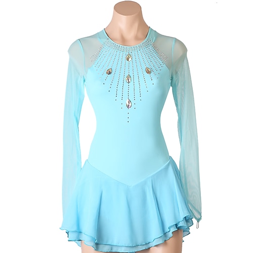 

Figure Skating Dress Women's Girls' Ice Skating Dress Sky Blue Open Back Patchwork High Elasticity Training Competition Skating Wear Classic Long Sleeve Ice Skating Figure Skating / Summer / Winter