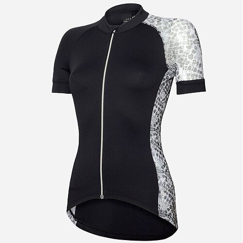 

21Grams Women's Cycling Jersey Short Sleeve Bike Top with 3 Rear Pockets Mountain Bike MTB Road Bike Cycling Breathable Quick Dry Moisture Wicking Reflective Strips Black Leopard Polyester Spandex