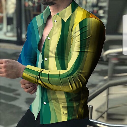 

Men's Shirt 3D Print Gradient Turndown Street Casual Button-Down Print Long Sleeve Tops Casual Fashion Designer Breathable Green