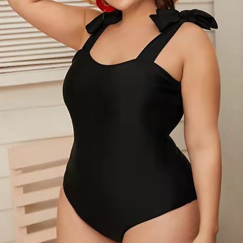

Women's Swimwear One Piece Monokini Bathing Suits Plus Size Swimsuit Knotted Pure Color Black Bathing Suits New Vacation Fashion / Sexy / Modern / Padded Bras