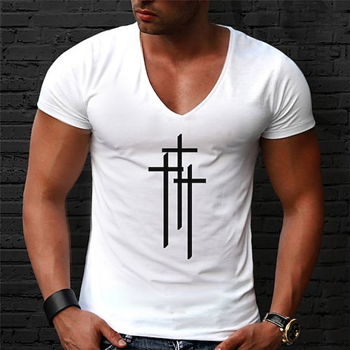 

Homens Camiseta Gráfico símbolo Decote V Rua Casual Manga Curta Imprimir Roupa Moda Clássico Confortável Grande e Alto