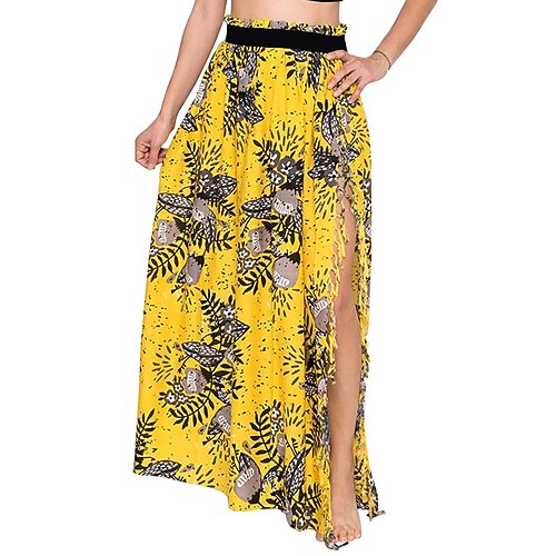 

Women's Fashion Skirts Holiday Vacation Floral / Botanical Split Green White Black S M L