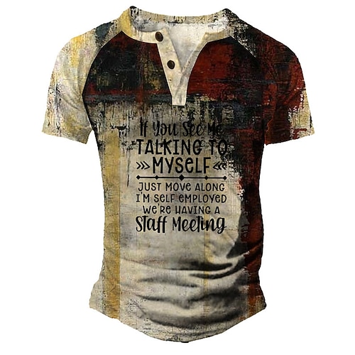 

Men's Henley Shirt Tee T shirt 3D Print Graphic Color Block Letter Plus Size Henley Daily Sports Patchwork Button-Down Short Sleeve Tops Basic Casual Classic Designer Yellow