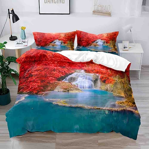 

Landscape Series 3-Piece Duvet Cover Set Hotel Bedding Sets Comforter Cover with Soft Lightweight Microfiber, Include 1 Duvet Cover, 2 Pillowcases for Double/Queen/King(1 Pillowcase for Twin/Single)