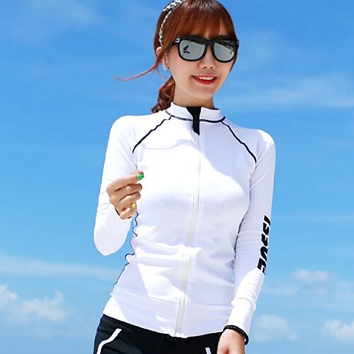 

Women's Rash Guard Swim Shirt UPF50 Breathable Quick Dry Long Sleeve Sun Shirt Front Zip Swimming Surfing Beach Water Sports Stripes Spring Summer / Lightweight