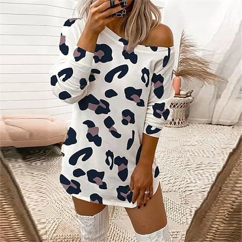 

Women's Pajamas Nightgown Nighty Butterfly Leopard Fashion Comfort Home Daily Polyester Crew Neck Long Sleeve Fall Spring White Black / Animal