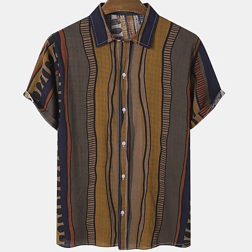 

Men's Shirt Color Block Turndown Casual Daily Button-Down Print Short Sleeve Tops Casual Fashion Comfortable Sports Light Brown Brown Coffee