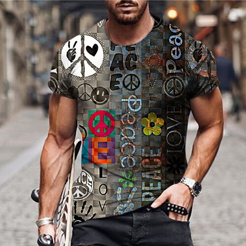 

Men's Unisex T shirt 3D Print Graphic Prints Graffiti Crew Neck Street Daily Print Short Sleeve Tops Casual Designer Big and Tall Sports Gray