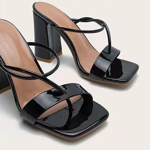 

Women's Sandals Plus Size High Heel Round Toe Minimalism Daily Work Synthetics Lace-up Spring Summer Solid Colored Black
