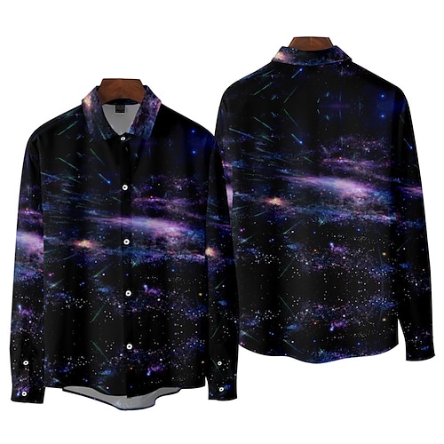 

Men's Shirt 3D Print Galaxy Collar Street Casual Long Sleeve Tops Fashion Vintage Classic Black